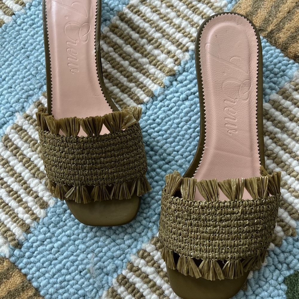 J.CREW Lina kitten-heel sandals with raffia fringe